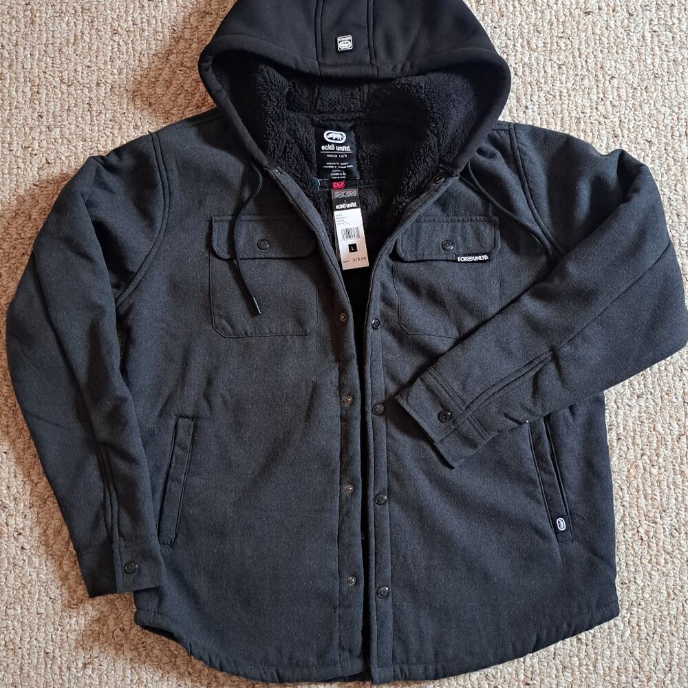 Ecko Unltd. Men's Black  Button Down Jacket Fleece Lined large